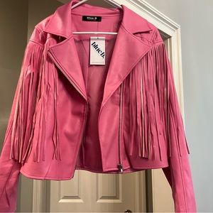 Pink Fringe Jacket Blue B Collection Large